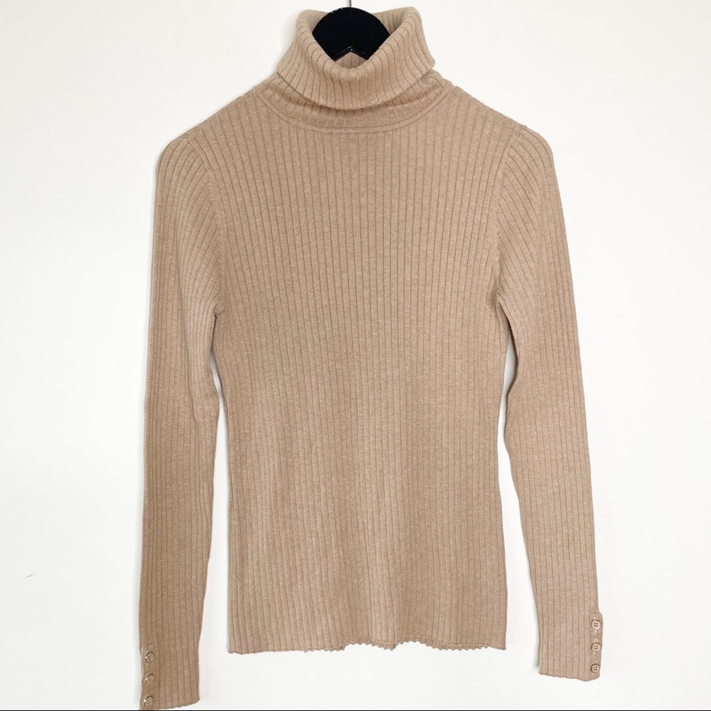 SOLD J. McLaughlin Women’s Ribbed Pullover Sweater Turtleneck Tan Camel Size M